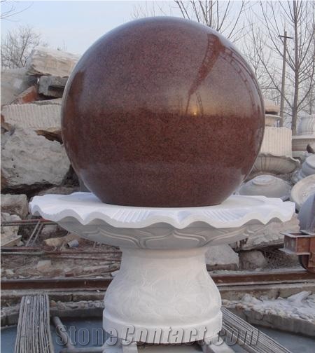 Tianshan Red Granite & White Marble Carved Floating Ball Fountains Exterior Fountains