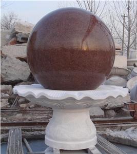 Tianshan Red Granite & White Marble Carved Floating Ball Fountains Exterior Fountains