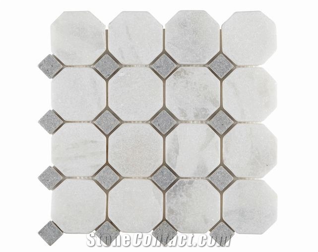 White Marble Mosaic Tile, Cube Stone, for Wall, Flooring