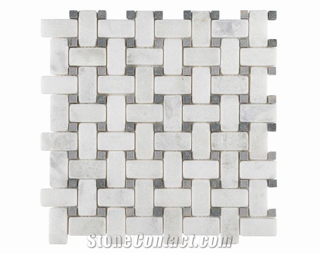 White Marble Mosaic Tile, Cube Stone, for Wall, Flooring