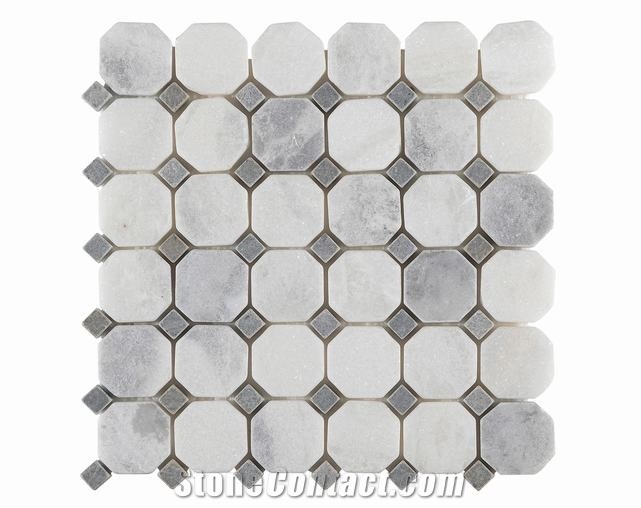 White with Gray Vein Marble Mosaic Tile, for Flooring, Wall, Pattern