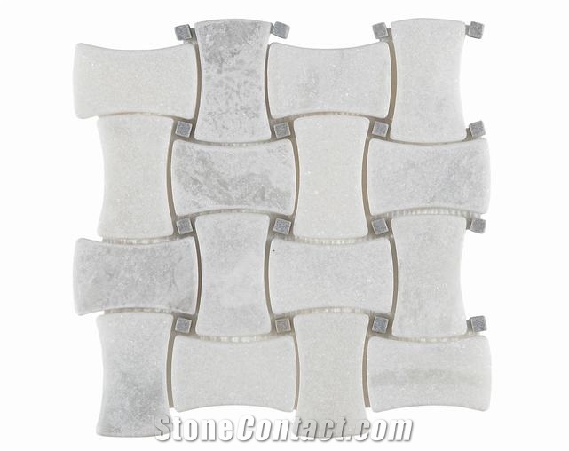 White with Gray Vein Marble Mosaic Tile, for Flooring, Wall, Pattern