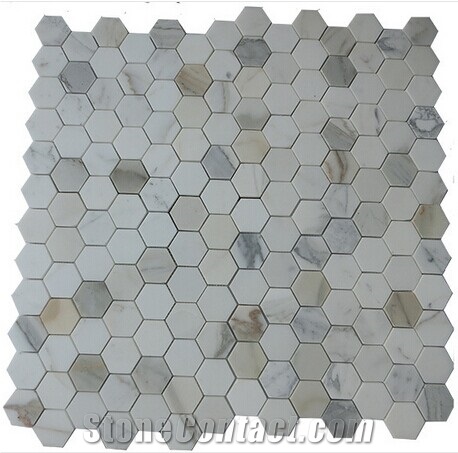 5/8" X 5/8" Marble Mosaic Tiles, Bianco Carrara Marble Polished Mosaic