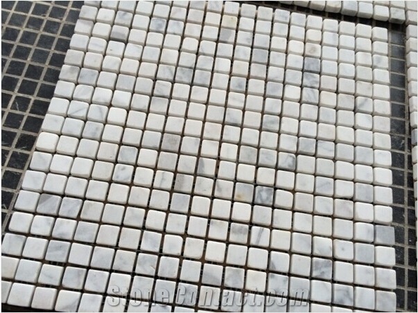 Bianco Carrara Marble 1x1 Polished Marble Square Mosaic Tile