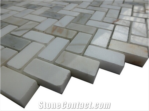 Bianco Carrara Polished Marble Herringbone Mosaic Tile