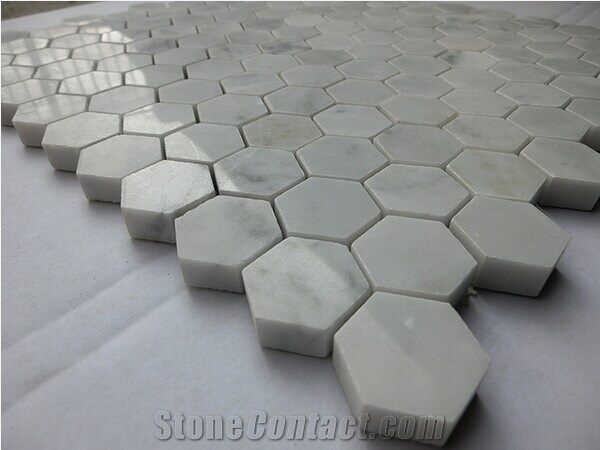 Bianco Carrera White Marble Hexagon Mosaic Tile Honed