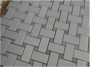 Carrara Marble Basketweave Mosaic Tile Black Dots 1x2 Honed