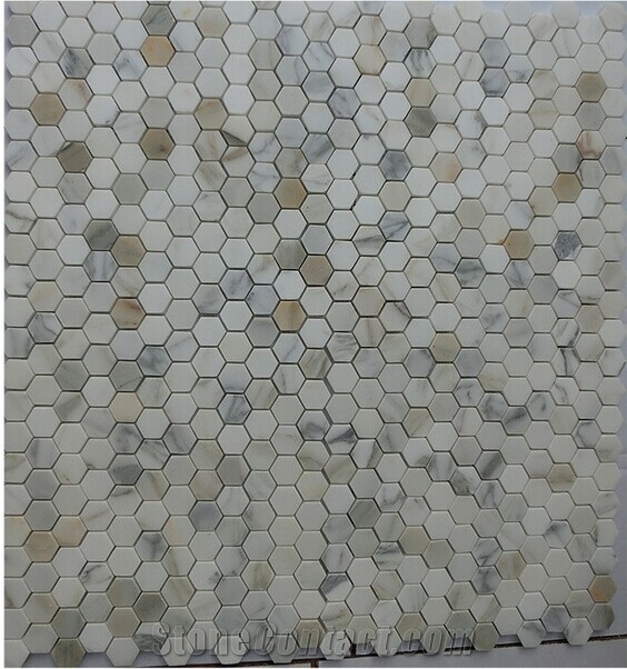 Hexagon White Carrara Marble Mosaics