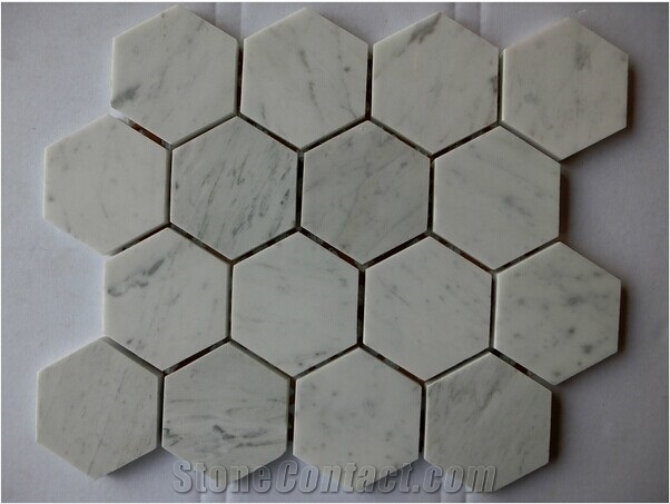 Stone Arabesque Bianco Carrara Marble Tile Mosaic, Honed, 1 Square Foot