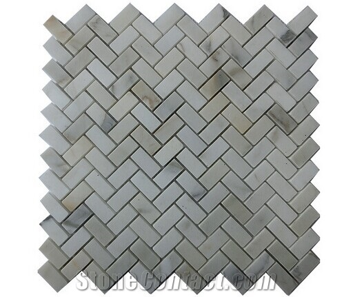 Torpedo 1/4 X Random White Carrera Marble Pattern Mosaic Tile