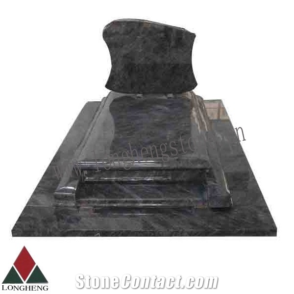 Bahama Blue Granite French Style Tombstone with Engraved Tree