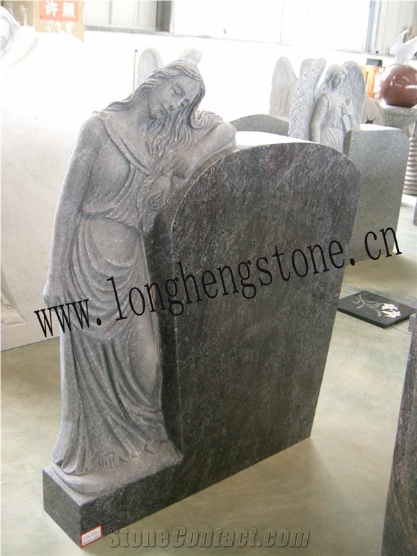 Bahama Blue Granite Tombstone with Angel, Blue Granite Monument & Tombstone