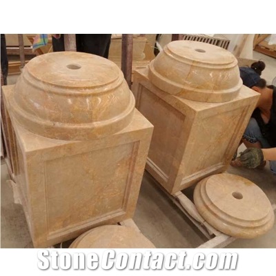 Wellest Golden Emperador Marble Solid & Hollow Configuration Antique Roman Columns Foot, Greek Columns Base