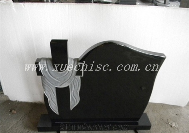 Cross Shaped Headstone, Shanxi Black Granite Monument, Cheap Headstones