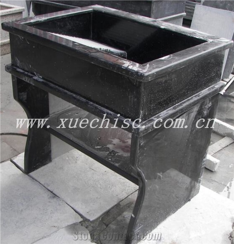 Polished Shanxi Black Granite Wash Basins