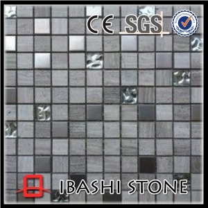 Square Marble & Crystal Mosaic Tile, Grey Marble Mosaic