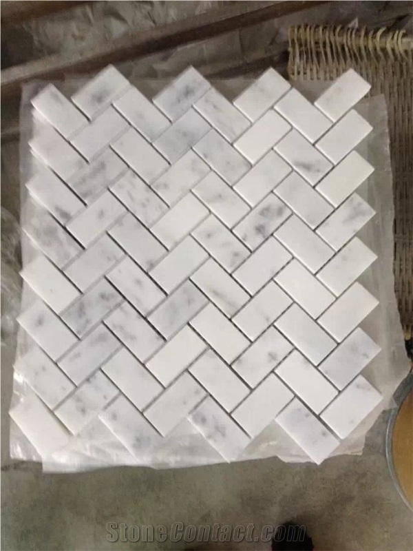 Star White Marble Basketwave Mosaic