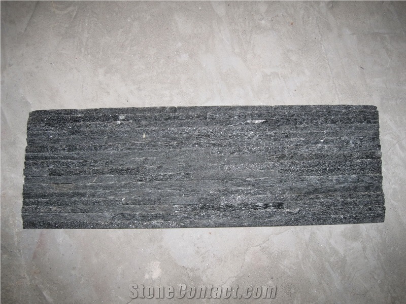 Black Quartzite Drain Board Wall Cladding, Black Cultured Stone Wall Tiles, China Wall Veneers