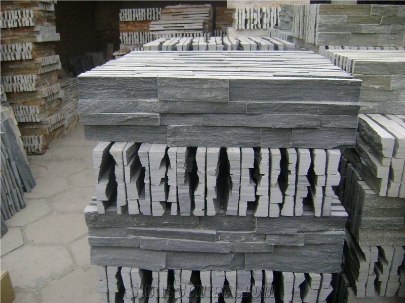 Black Slate Cultured Stone Wall Veneers, Ledge Stone Wall Panel, China Black Slate Wall Cldding