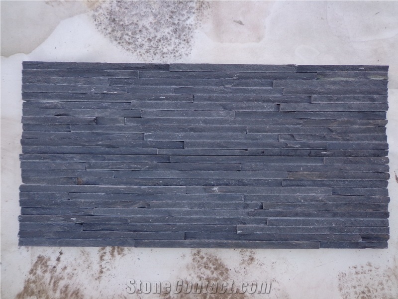 Slate Drain Board Stacked Wall Panels, Black Ledgestone Wall Tiles,China Cultured Wall Cladding Veneers