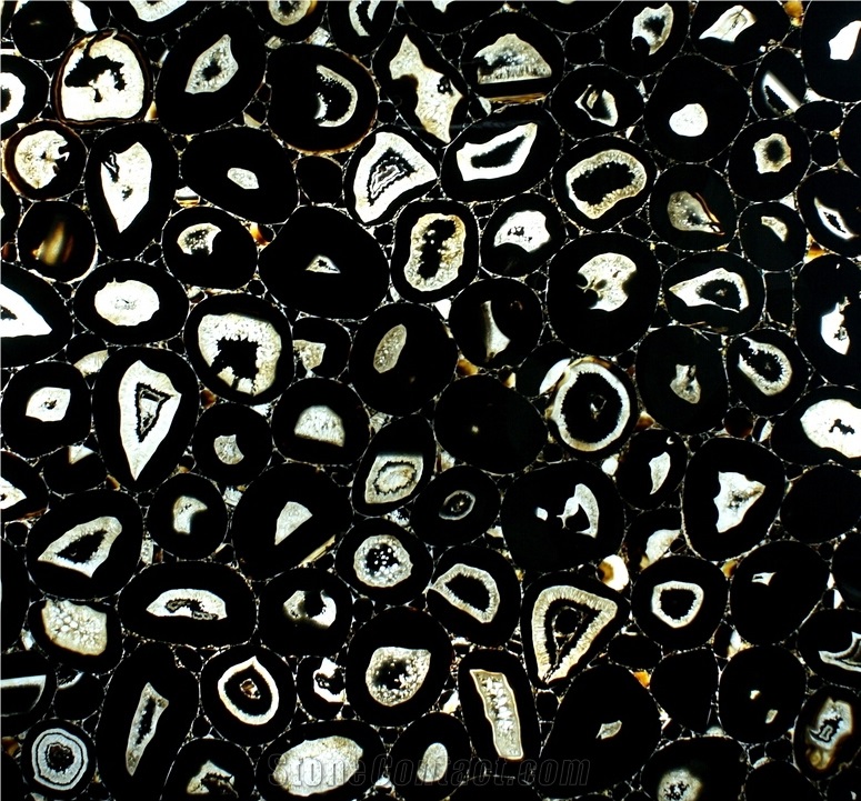 Translucent Black Agate Slab, Semiprecious Stone