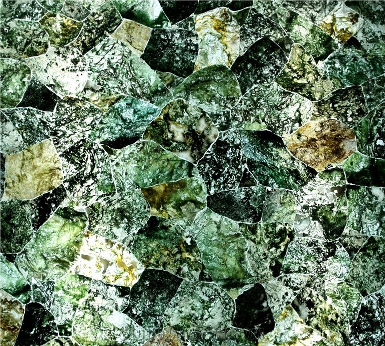 Translucent Grasser Agate Slab, Green Colored, Semiprecious Stone