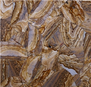 Translucent Picture Semiprecious Stone Slabs, Brown Colored