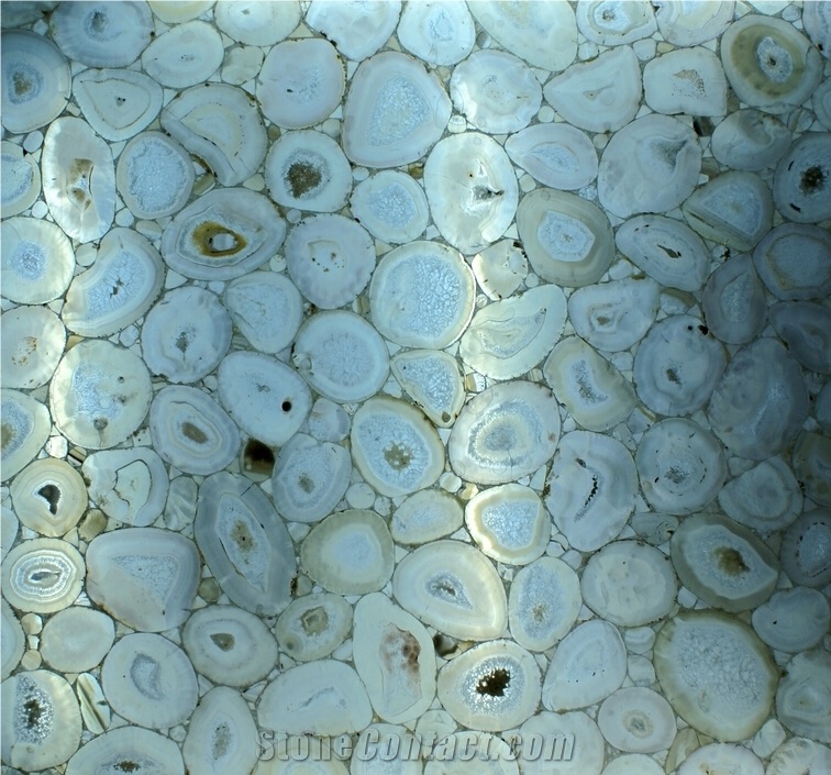Translucent Raw White Agate Slab, Semiprecious Stone