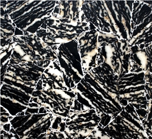 Translucent Zebra Stone Semiprecious Stone Slab, White & Black Colored