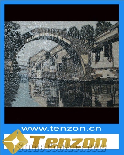 Beautiful Chinese Ink Paiting Mosaic Art, Kavala Grey Marble Mosaic
