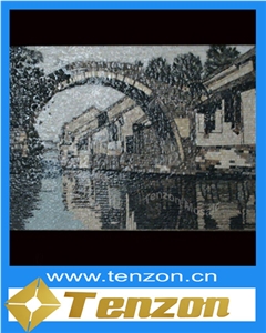 Beautiful Chinese Ink Paiting Mosaic Art, Kavala Grey Marble Mosaic