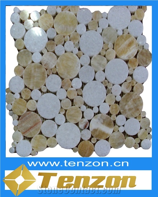 Crazy Series Round Penny Marble Mosaic, Carnis Breccia Beige Marble Mosaic