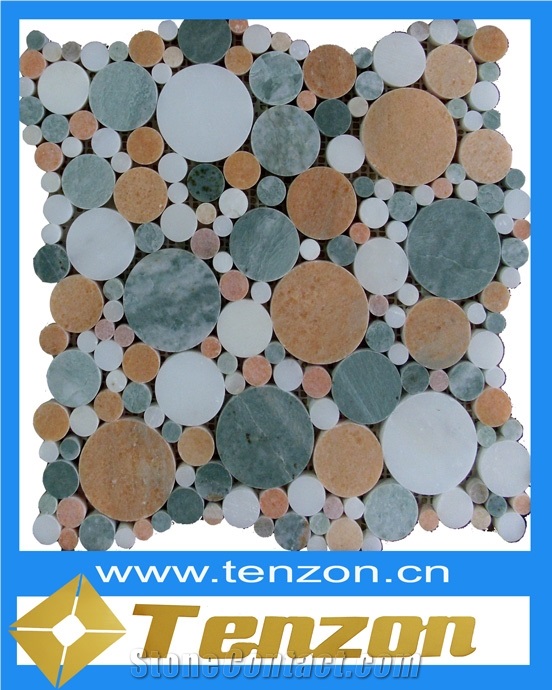Round Penny Crazy Series Marble Mosaic, Levadia Beige Marble Mosaic