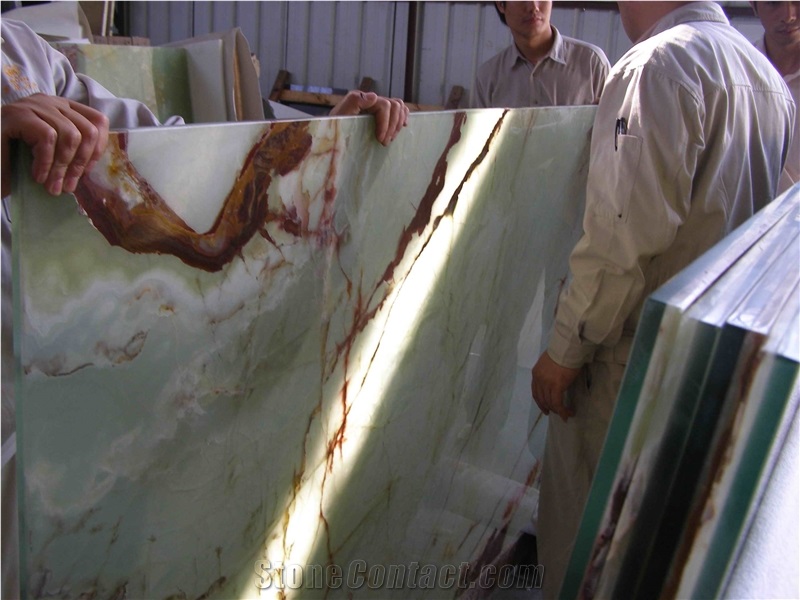 Green Onyx Glass Backed Laminated Panel