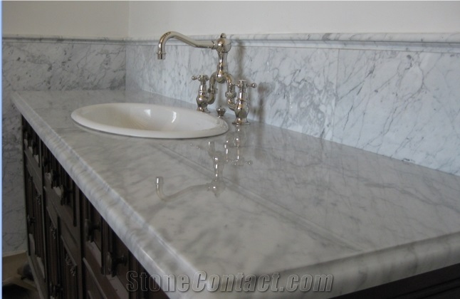 Carrara White Vanity Top, Italy Bianco Carrara White Marble Bathroom Countertop