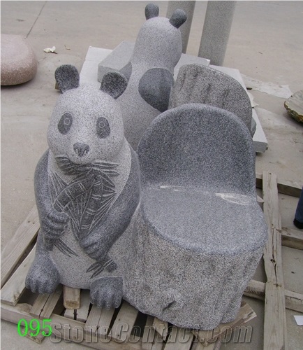 Granite Panda Chair Sculpture