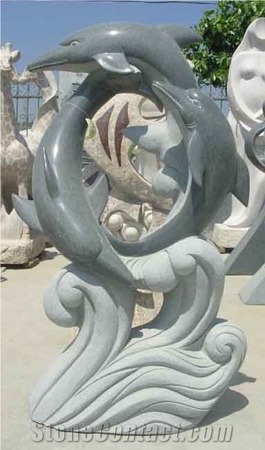 Grey Granite Dolphin Sculptures