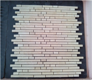 Honed Linear Strips Of Beige Marble Mosaic Tile