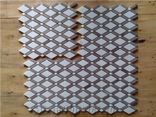 New Mosaic Design ,Diamond White and Grey Marble Mosaic Tile