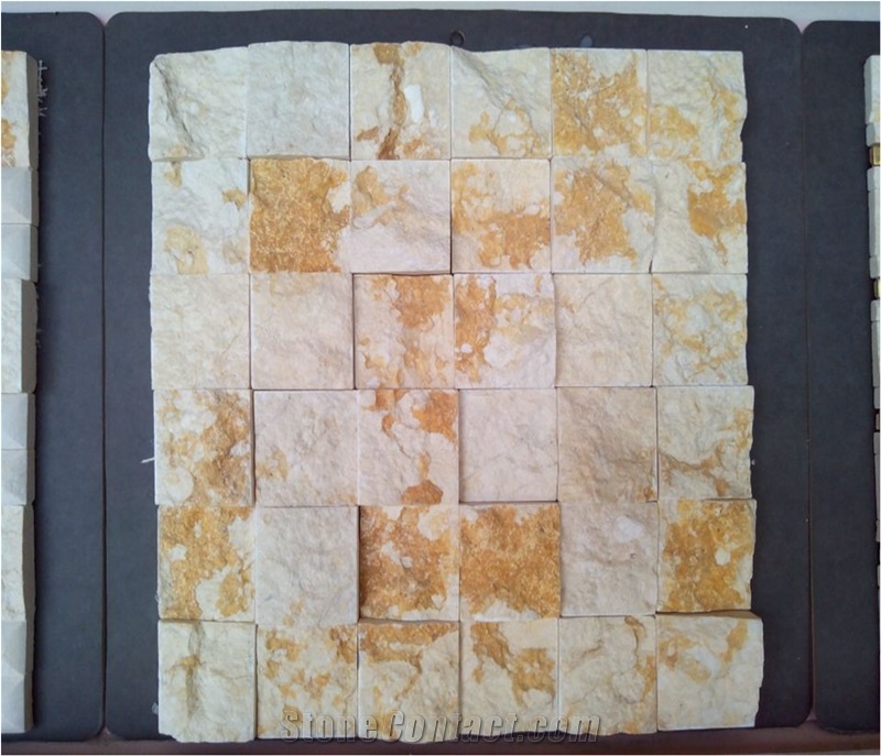 Sunny Beige Mosaic Tile with Split Surface, Sunny Marble Mosaic