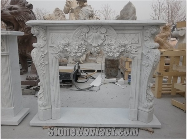 White Marble Fireplace Mantel,Modern Fireplace Mantel,Flower Handcarved Stone Fireplace Mantel
