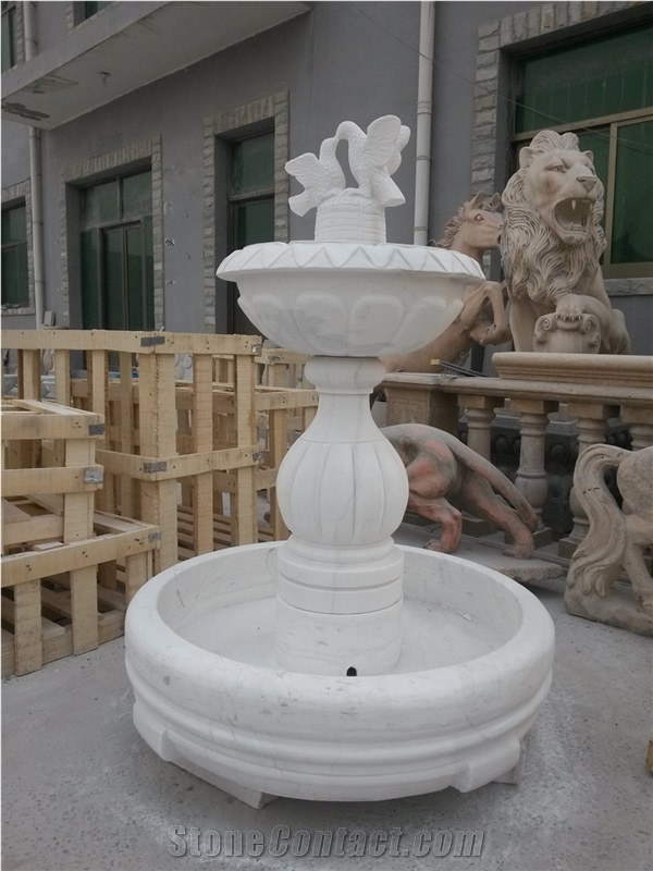 White Marble Fountain,Garden Founatin,Sculptured Water Fountain,Bird Stone Water Fountain, Hunan White Marble Fountain