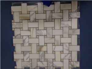 Basketweave Series, White Marble Mosaic Pattern
