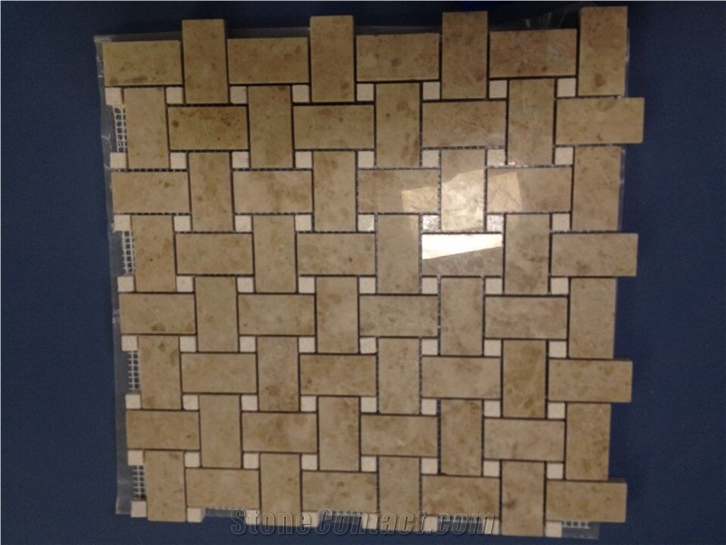 Basketweave Series, White Marble Mosaic Pattern