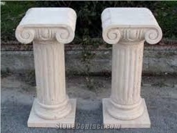 Pedestal Colum Stand by Carved Travertino Romano