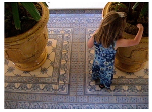Aged Portuguese Faience Ceramic Floor Tiles
