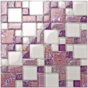 Purple Glass Mosaic Pattern Tiles for Bathroom Wall