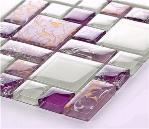 Purple Glass Mosaic Pattern Tiles for Bathroom Wall
