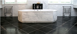 Noir De Mazy Floor Tiles, Statuarietto Marble Bath Tub