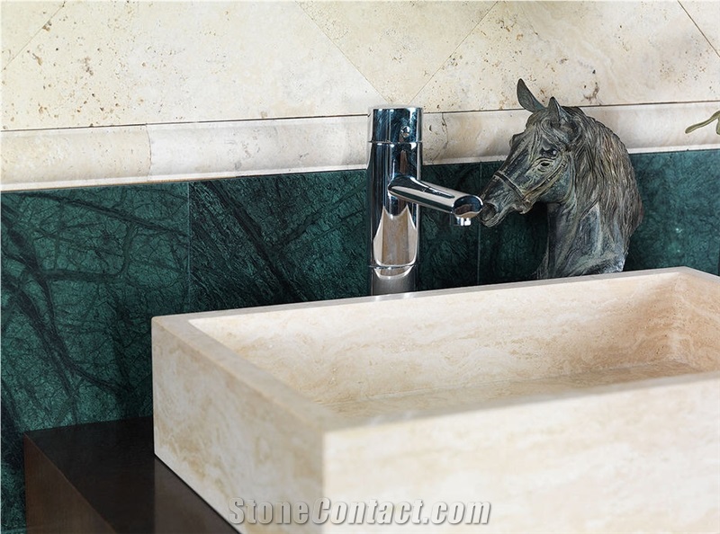 Beige Travertino Romano Carved Basin, Travertino Romano Travertine Sinks & Basins